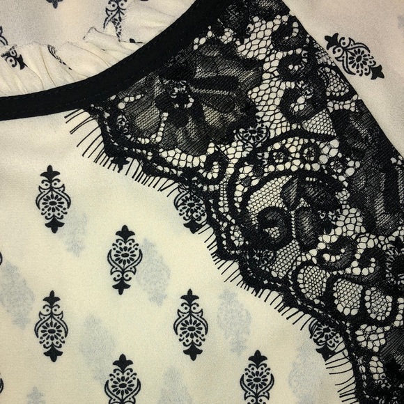 Lacy Black and Tan top with tie up on the back - Picture 7 of 8